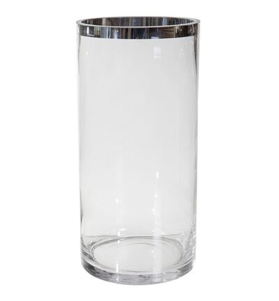 Glassvase med sølvkant M